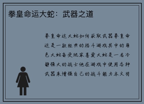 拳皇命运大蛇：武器之道